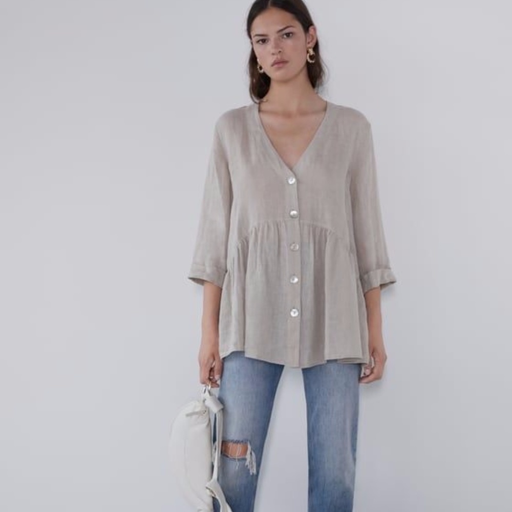 Zara - "Buttoned Linen Blouse" Size S